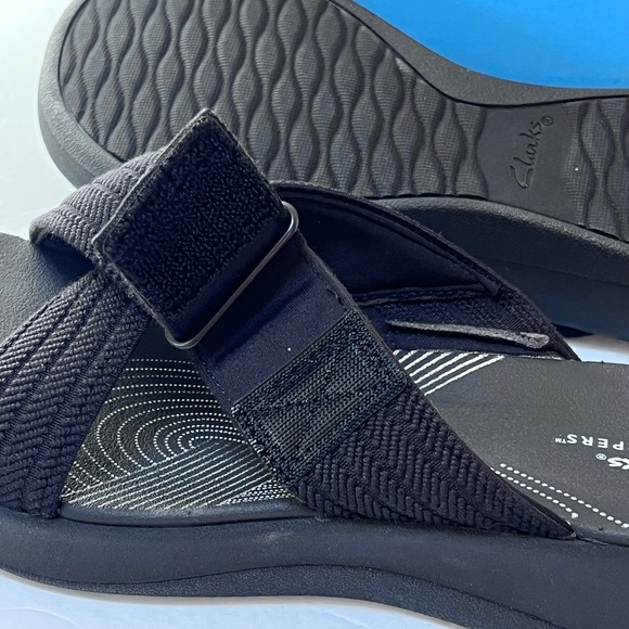 Clarks Cloudsteppers Arla Wave Black Women's Wide Wedge Sandals Size 10W - Picture 10 of 10